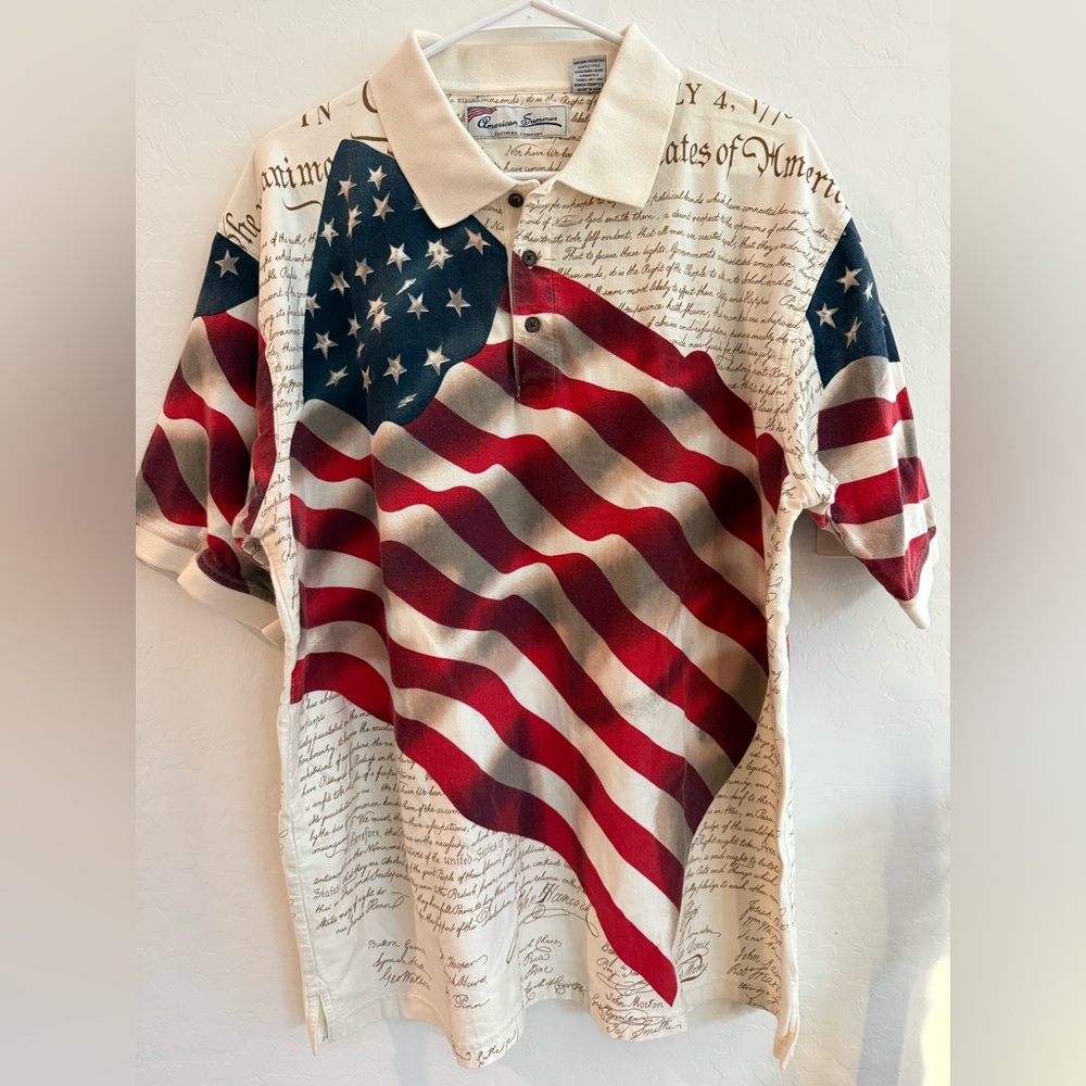 Classic American Flag Mens Polo Shirt XL 1776 Patriotic Golf Vintage
